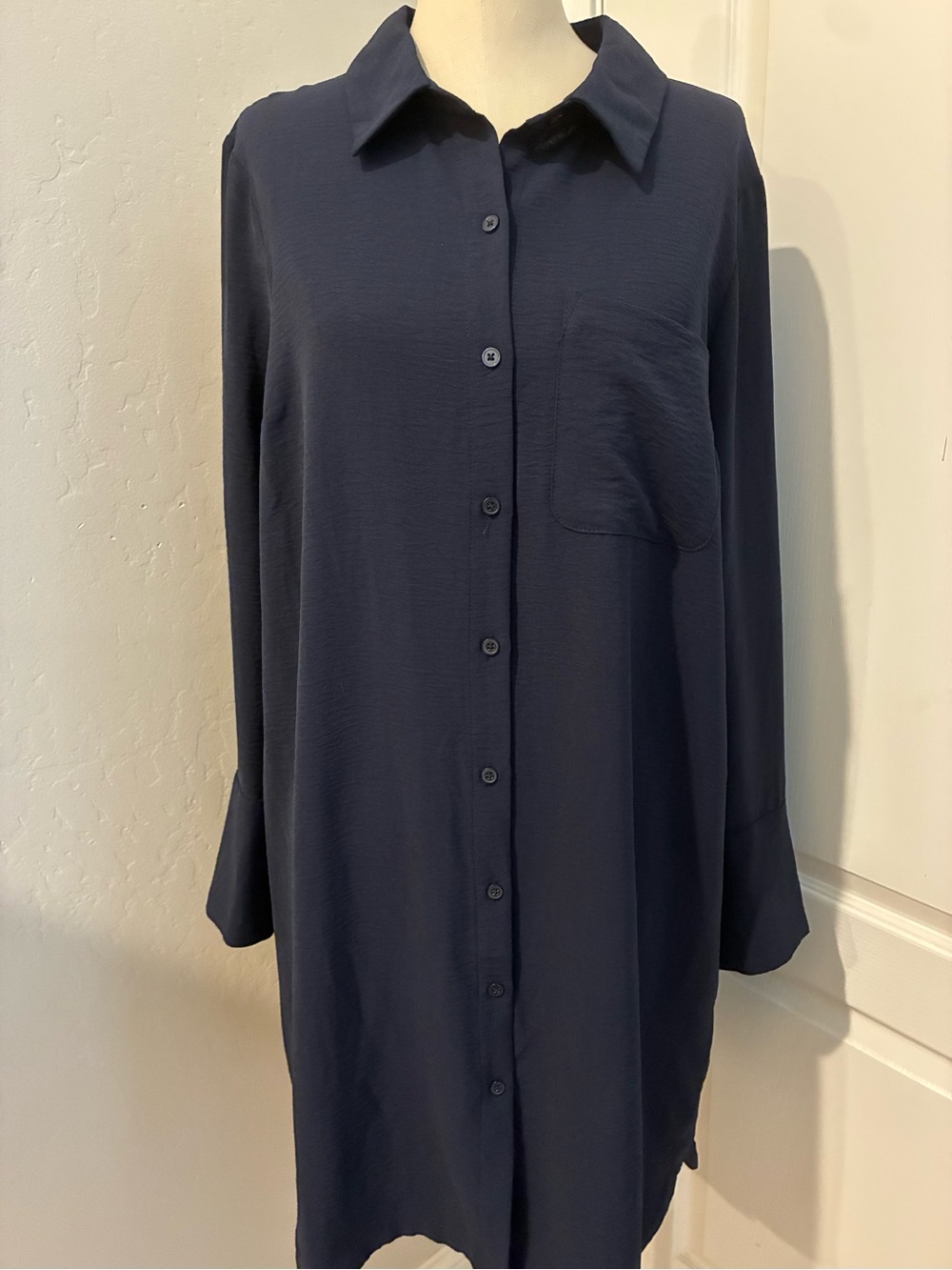 DKNY Women’s Navy Long Sleeve Button-Up Shirt Dress NWT Size 14 #Quiet luxury
